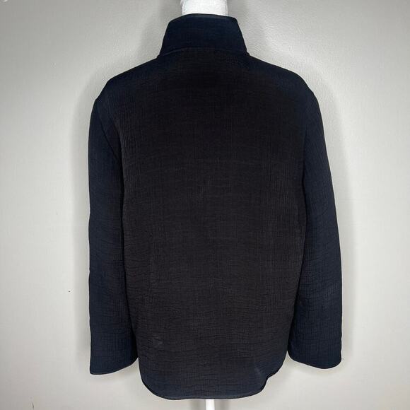 Chicos 1 Black Silk Blend Open Front Jacket Textured Stand Collar Magnet Closure - Picture 7 of 11